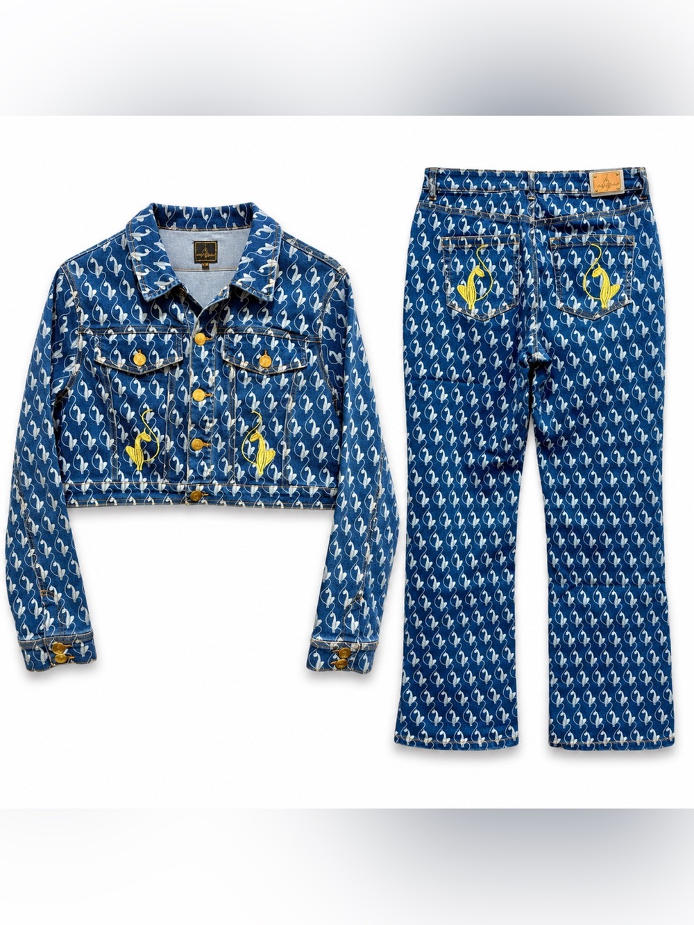 Vintage Baby Phat Y2K Cat Monogram Denim Co-Ord Set Jacket XL Jeans 13